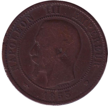 Монета 10 сантимов. 1853 год (MA), Франция. Наполеон III.