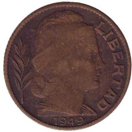 Монета 20 сентаво. 1949 год, Аргентина. Монета 20 сентаво. 1949 год, Аргентина.