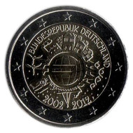 Монета 2 евро, 2012 год, Германия. 10 лет введения наличных евро. Монета 2 евро, 2012 год, Германия. 10 лет введения наличных евро.