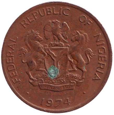 Монета 1 кобо. 1974 год, Нигерия. Нефтяные вышки. Монета 1 кобо. 1974 год, Нигерия. Нефтяные вышки.