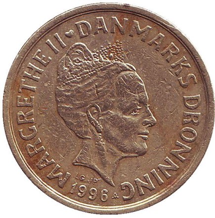 Монета 20 крон. 1996 год, Дания. Монета 20 крон. 1996 год, Дания.