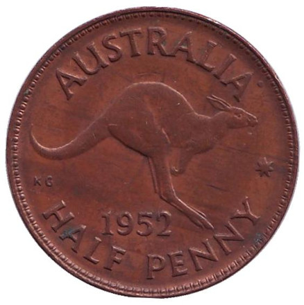 Монета 1/2 пенни. 1952 год, Австралия. Кенгуру.