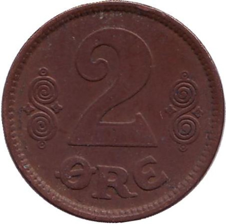 Монета 2 эре. 1920 год, Дания.