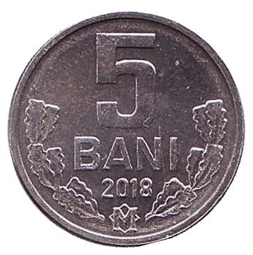 Монета 5 бани. 2018 год, Молдавия. UNC.