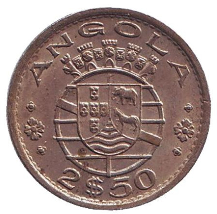 Монета 2,5 эскудо. 1974 год, Ангола в составе Португалии.