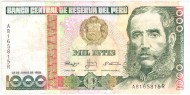 Банкнота 1000 инти. 1988 год, Перу. Генерал Андрес Авелино Касерес Доррегара. P-136b. Банкнота 1000 инти. 1988 год, Перу. Генерал Андрес Авелино Касерес Доррегара. P-136b.