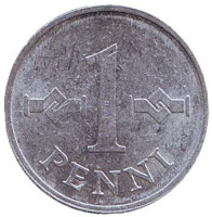Монета 1 пенни. 1969 год, Финляндия. (алюминий)