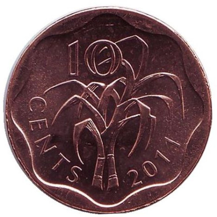 Монета 10 центов. 2011 год, Свазиленд. Сахарный тростник.