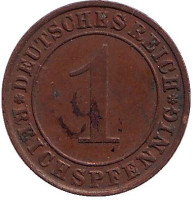 Монета 1 рейхспфенниг. 1935 год (G), Веймарская республика.