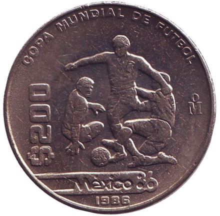Монета 200 песо. 1986 год, Мексика. Чемпионат мира по футболу 1986.