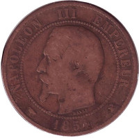 Наполеон III. Монета 10 сантимов. 1854 год (W), Франция. 