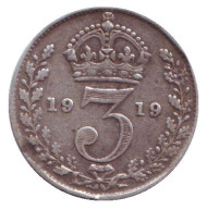 Монета 3 пенса. 1919 год, Великобритания. Монета 3 пенса. 1919 год, Великобритания.