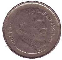 Генерал Хосе де Сан-Мартин. Монета 20 сентаво. 1955 год, Аргентина. 