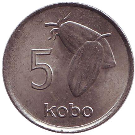 Монета 5 кобо. 1976 год, Нигерия. Плоды какао.