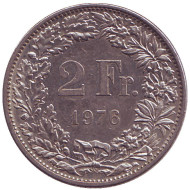 Монета 2 франка. 1976 год, Швейцария. Гельвеция. Монета 2 франка. 1976 год, Швейцария. Гельвеция.