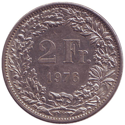 Монета 2 франка. 1976 год, Швейцария. Гельвеция.