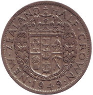 Монета 1/2 кроны. 1949 год, Новая Зеландия. Монета 1/2 кроны. 1949 год, Новая Зеландия.