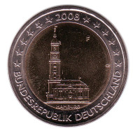 Монета 2 евро, 2008 год, Германия. Гамбург. Монета 2 евро, 2008 год, Германия. Гамбург.