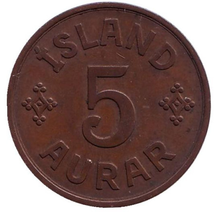 Монета 5 аураров. 1940 год, Исландия.