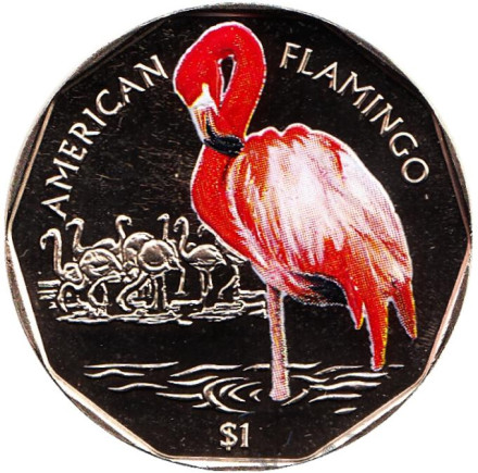 Монета 1 доллар. 2019 год, Британские Виргинские острова. Красный фламинго.