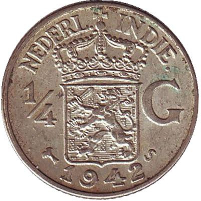 Монета 1/4 гульдена. 1942 год, Нидерландская Индия.
