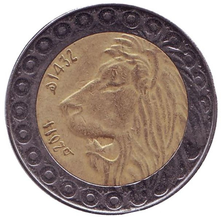 Монета 20 динаров. 2011 год, Алжир. Лев.