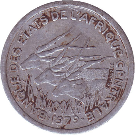 Монета 1 франк. 1979 год, Центральные Африканские Штаты. Африканские антилопы.