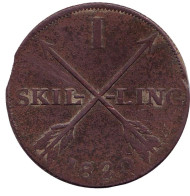 Монета 1 скиллинг. 1820 год, Швеция. Монета 1 скиллинг. 1820 год, Швеция.