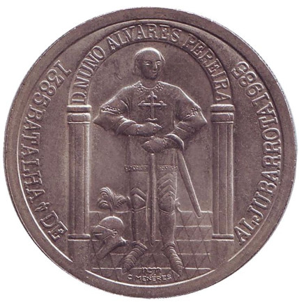 Монета 100 эскудо. 1985 год, Португалия. 600 лет Битве при Альжубаротте.