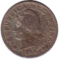 Монета 5 сентаво. 1898 год, Аргентина. Монета 5 сентаво. 1898 год, Аргентина.
