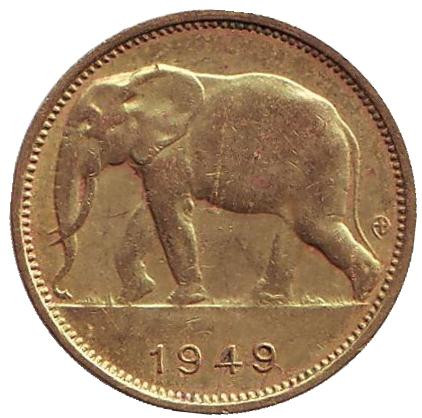 Монета 1 франк. 1949 год, Бельгийское Конго. Слон.
