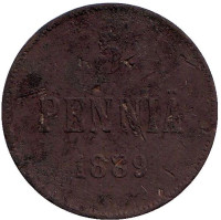 Монета 5 пенни. 1889 год, Финляндия в составе Российской Империи. 