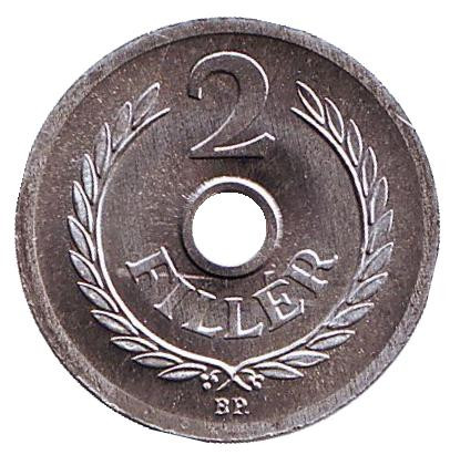 Монета 2 филлера. 1990 год, Венгрия. BU.