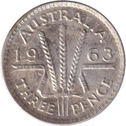 Монета 3 пенса. 1963 год, Австралия.