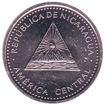 Монета 10 сентаво. 2015 год, Никарагуа. UNC. Горы-вулканы.