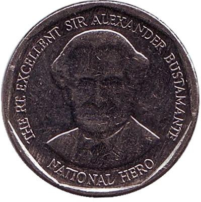 Монета 1 доллар. 2014 год, Ямайка. Александр Бустаманте - национальный герой Ямайки.