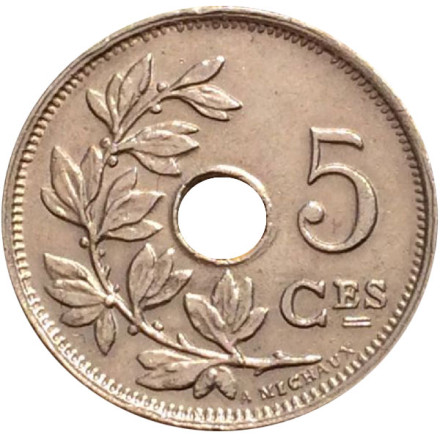 Монета 5 сантимов. 1928 год, Бельгия. (Belgique)