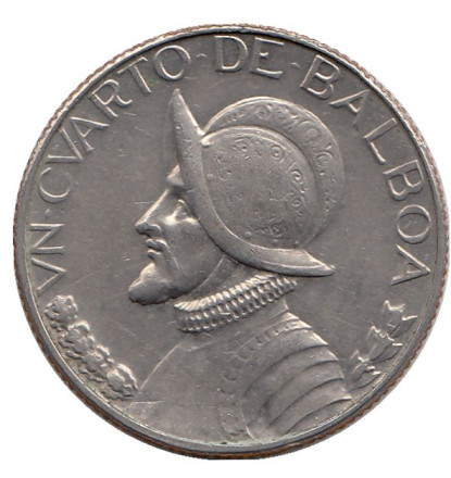 Монета 1/4 бальбоа. 1973 год, Панама. Васко Нуньес де Бальбоа.