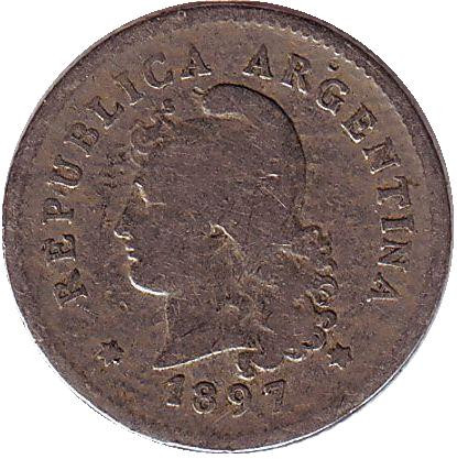 Монета 10 сентаво. 1897 год, Аргентина.