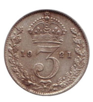 Монета 3 пенса. 1921 год, Великобритания. Монета 3 пенса. 1921 год, Великобритания.