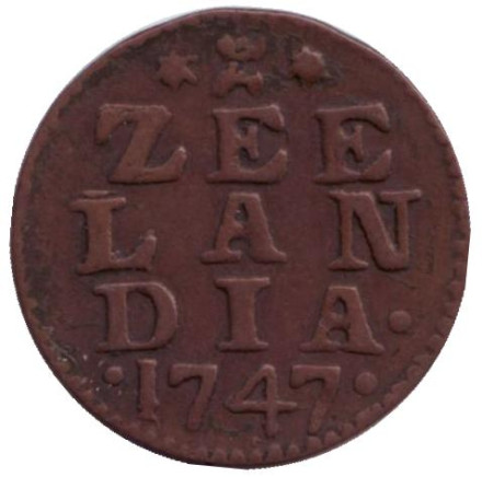 Монета 1 дуит. (1/8 стювера). 1747 год, Нидерланды.