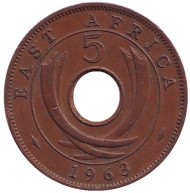 Монета 5 центов. 1963 год, Восточная Африка. Монета 5 центов. 1963 год, Восточная Африка.