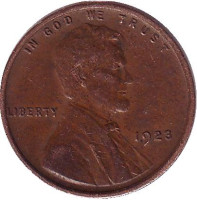 Линкольн. Монета 1 цент. 1923 год, США.