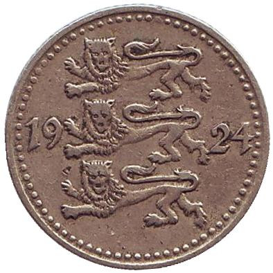 Монета 1 марка. 1924 год, Эстония. №2 Монета 1 марка. 1924 год, Эстония. №2