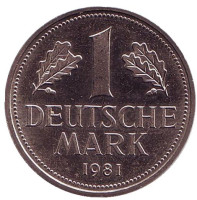 Монета 1 марка. 1981 год (G), ФРГ.