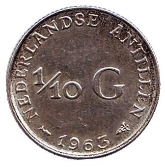 Монета 1/10 гульдена. 1963 год, Нидерландские Антильские острова.