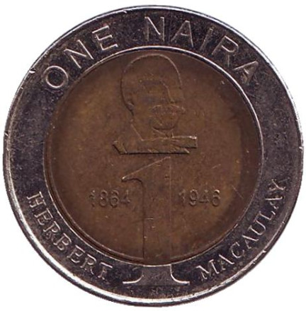 Монета 1 найра. 2006 год, Нигерия. Из обращения. Герберт Маколей.
