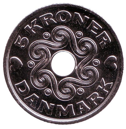 Монета 5 крон. 2018 год, Дания.