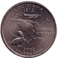 Луизиана. Монета 25 центов (D). 2002 год, США.