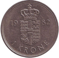 Монета 1 крона. 1982 год, Дания.